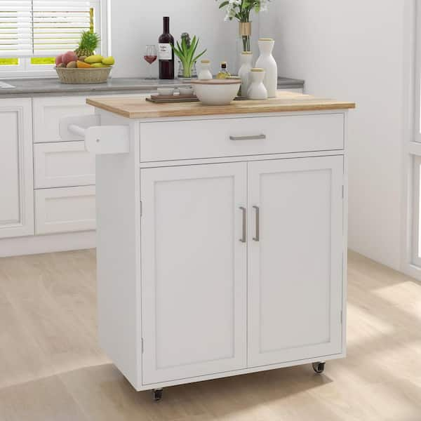 Westsky 32.68 in. Wide Mobile White Kitchen Island Rolling Trolley .