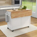 Kitchen Cart with Rubber Wood Drop-Leaf Countertop and Concealed .