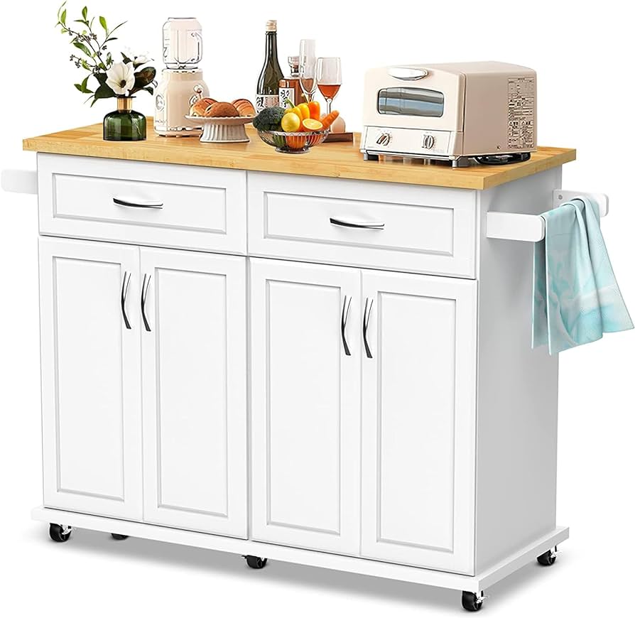 Amazon.com: Pliwier Kitchen Island Cart on Wheels with Cabinet .