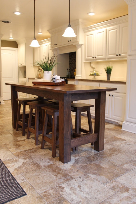 Rustic Farmhouse Bar/island Table With 6 Barstools - Et