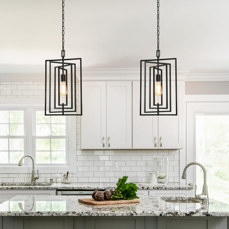 LaLuz Contemporary 1-Light Black Rectangle Kitchen Island Pendant .