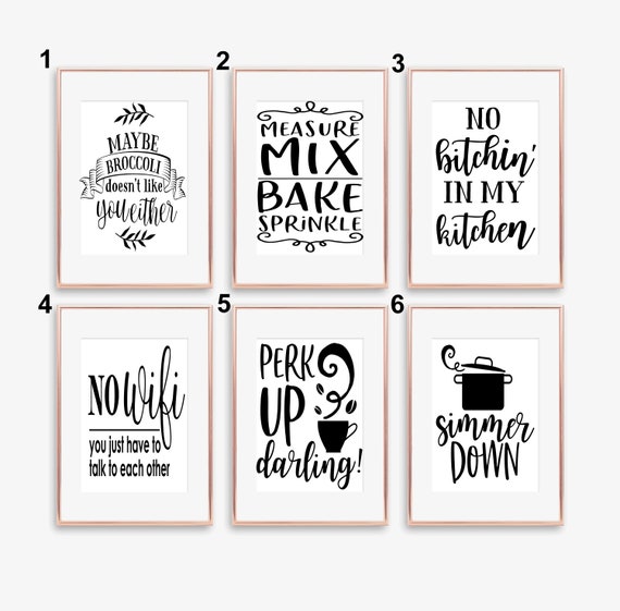 Funny Kitchen Quotes A5, A4 A3 Prints Kitchen Decor - Et