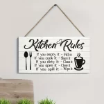 Art Kitchen Rules Wooden Plaque Funny Inspirational Quotes - Te