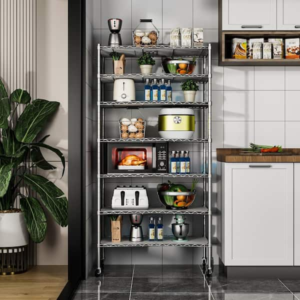 FUNKOL 7 Tier Silver(Chrome) Kitchen Shelf Metal Storage Shelf .