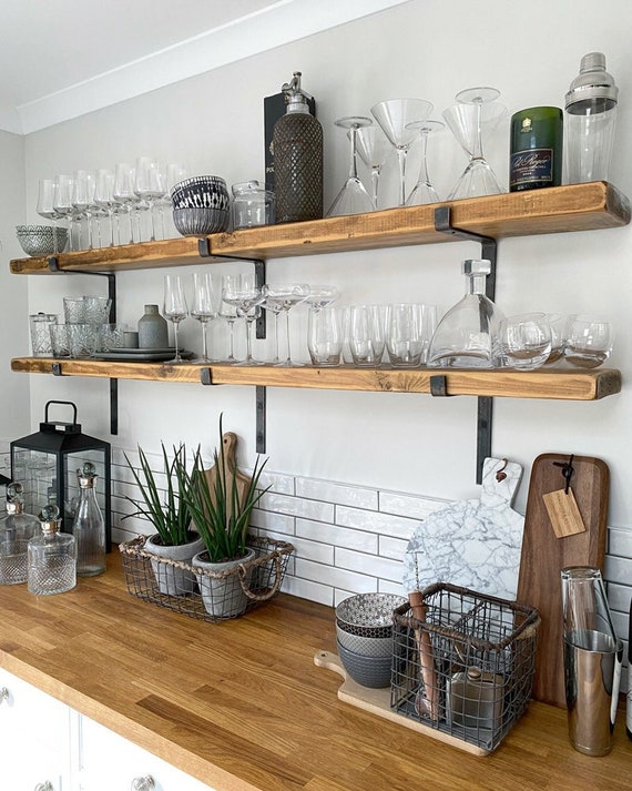 Rustic Handmade Shelf With Heavy Duty Black Down Brackets .