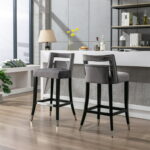 Counter Height Bar Stools Set of 2, Velvet Dining Chairs with Wood .