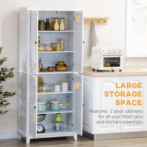 HOMCOM 4-Shelf White 72.5" Pinewood Large Kitchen Pantry Storage .