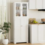 Homfa Farmhouse Kitchen Pantry Cabinet with Glass Doors, 67'' Wood .