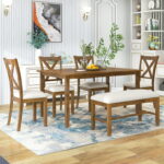6 Piece Dining Table Set, Modern Home Dining Set with Table, Bench .