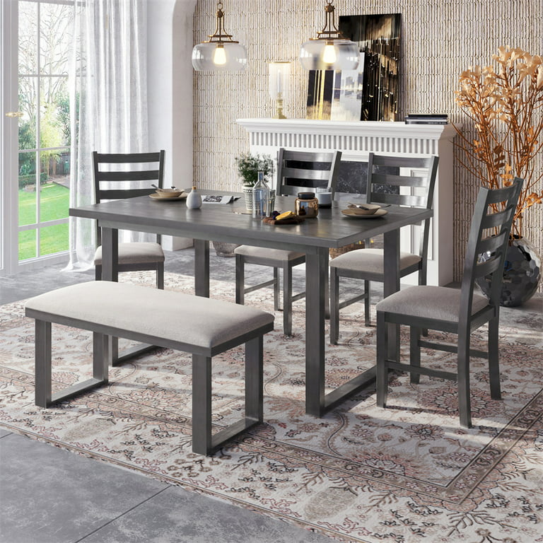 6 Piece Dining Table Sets, Modern 6 Person Dining Set with 1 Wood .