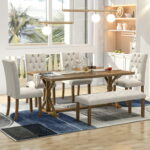 Dining Table Set for 6, 72" Wood Rectangular Kitchen Table, 4 .