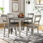 5 Piece Dining Table Set Rustic Wood Kitchen Table and 4 Chairs 5 .