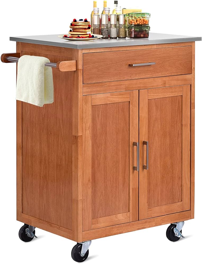 Amazon.com: COSTWAY Kitchen Storage Island Cart on Wheels, Kitchen .