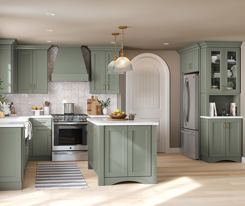 Fashionable Kitchen Cabinets in a Stylish Green Col