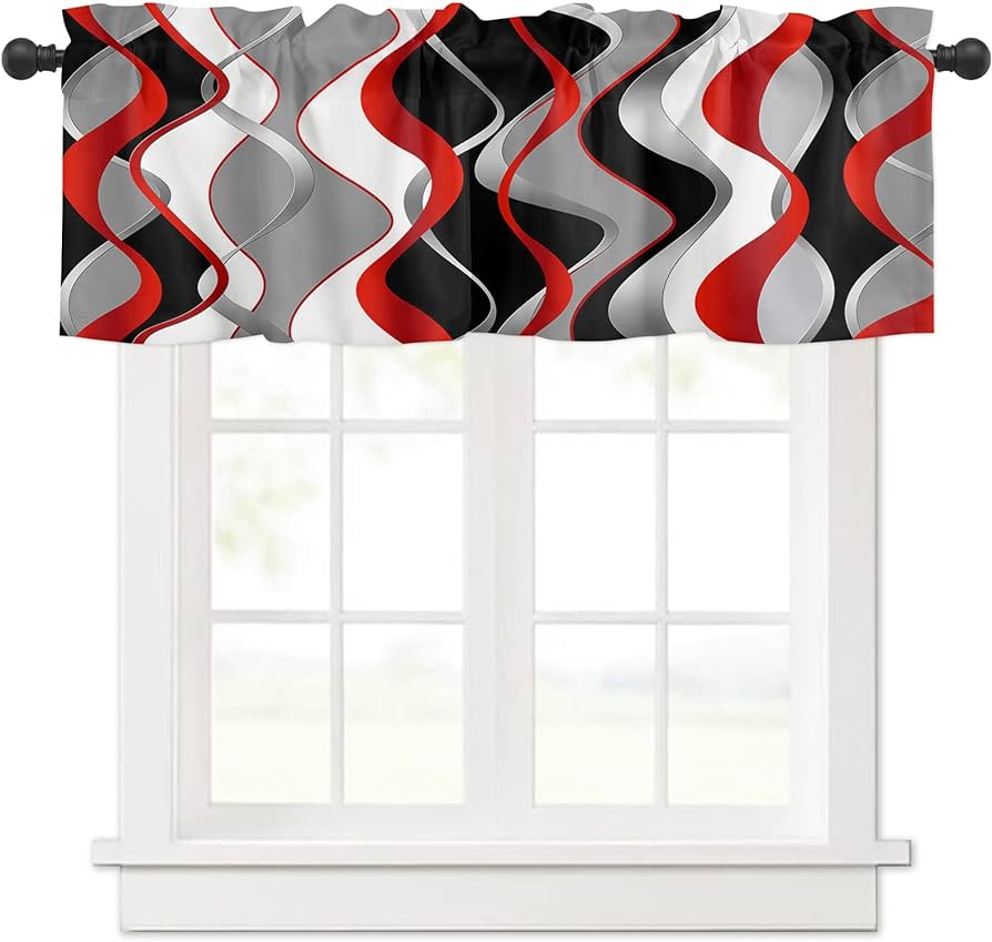 Amazon.com: Valances for Windows Red Black Grey Lines Geometric .