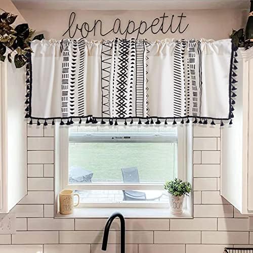 Amazon.com: Polibobao Black and White Boho Tassel Kitchen Valances .