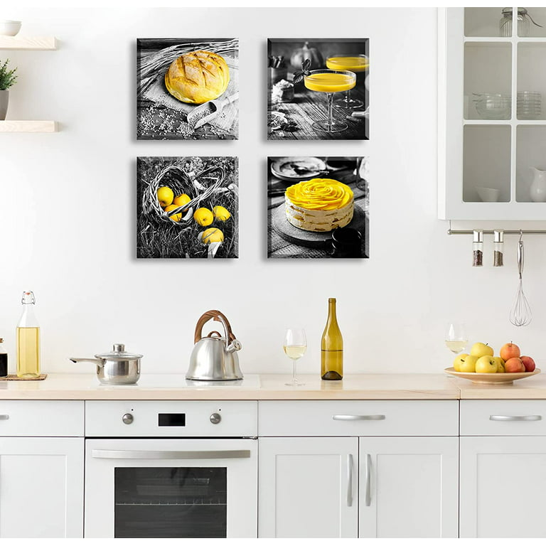 Kitchen Wall Decor Black and White Yellow Wall Art Bread Cake .