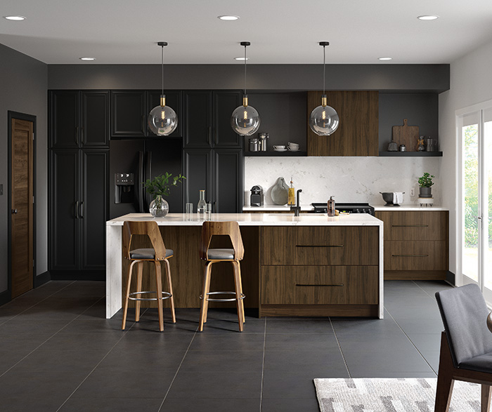 Modern Kitchen with Warm Brown and Black Cabine