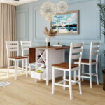 5 Pieces Counter Height Dining Sets, Wood Dining Table with Drop .