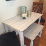 Small farmhouse table for small room. Bench and distressed white .
