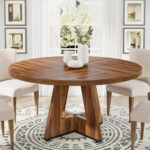 Round Dining Table for 4, 47 Inch Farmhouse Kitchen Table Small .