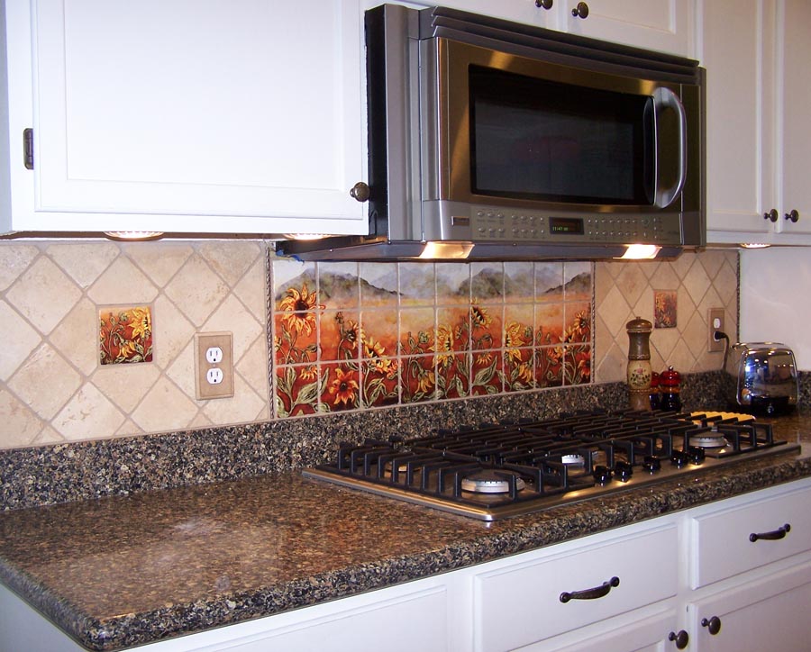 Sunflower Kitchen Tile Murals - Western Backsplash of Sunflowe