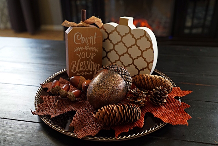 Fall decor plate with pumpkin and enjoy your blessings