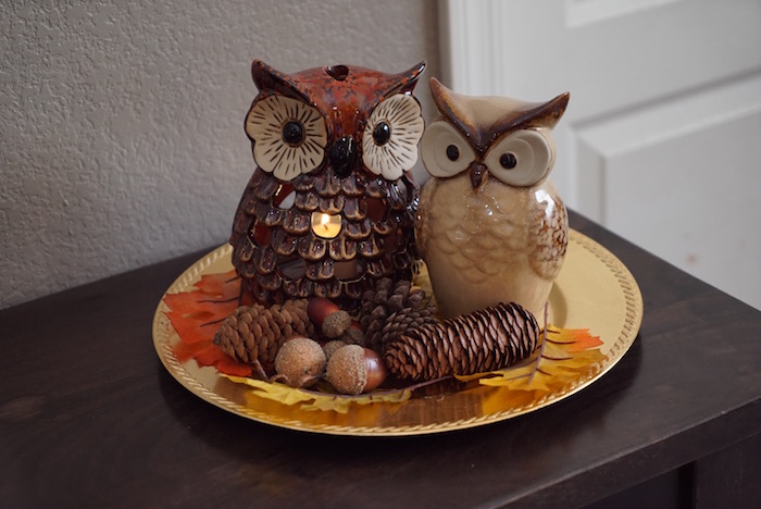 Autumn decoration owl candle plate