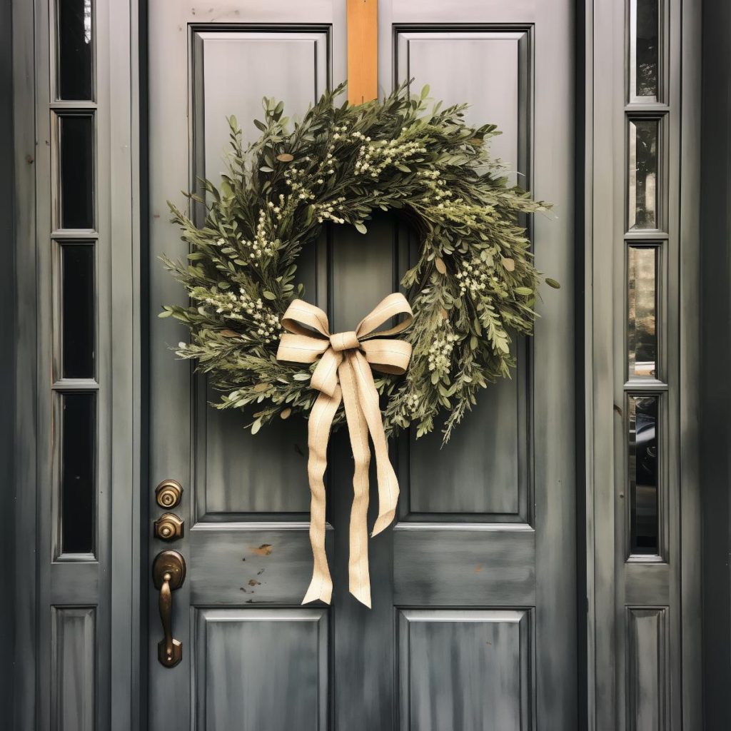 Gypsophila and green foliage unite on a lush farmhouse wreath