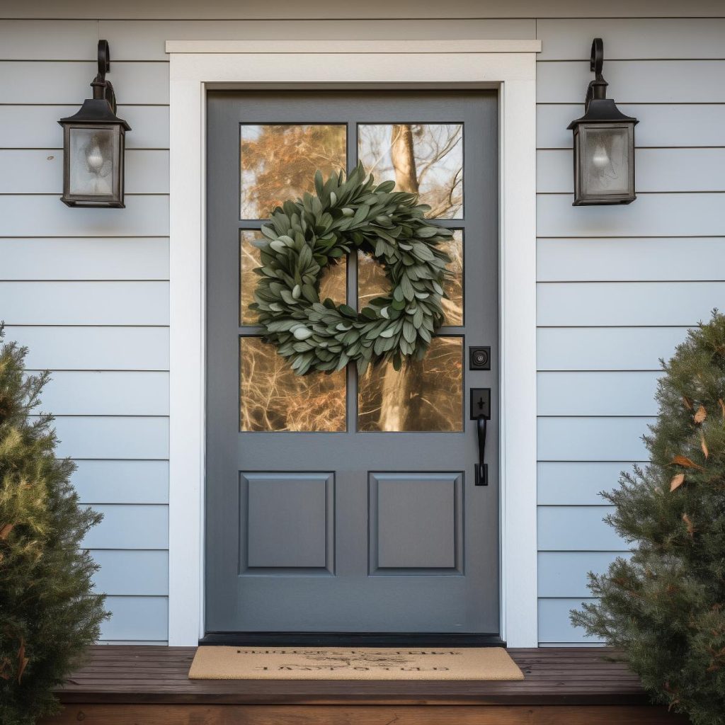 Wreath with shiny magnolia leaves