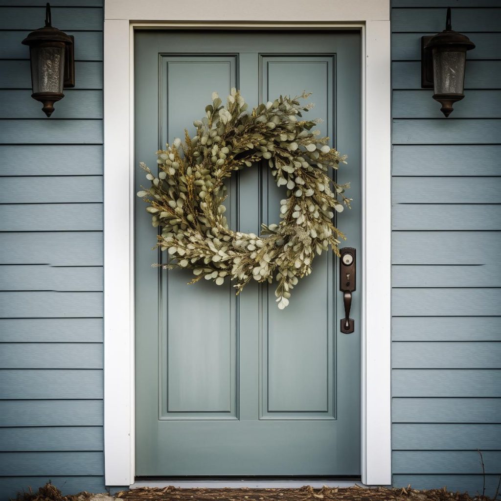 Farmhouse wreath with eucalyptus leaves and dried branches