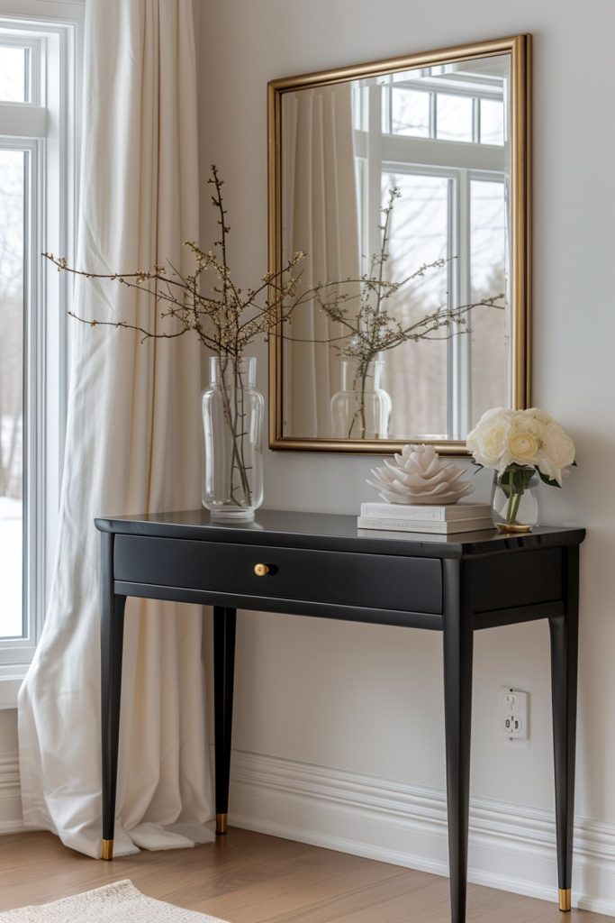 a black console table with a <a href=