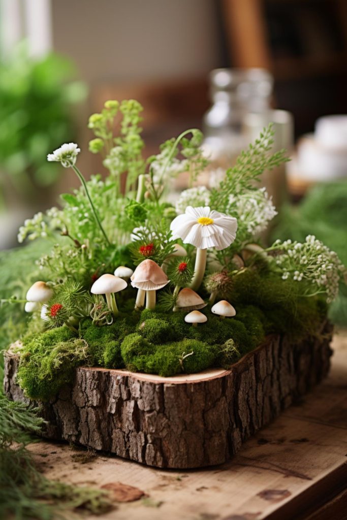 Capture the beauty of Ireland's forests in your table setting by choosing a wooden box full of artificial moss, wildflowers and rustic toadstools - a picturesque piece of Ireland's green charm.