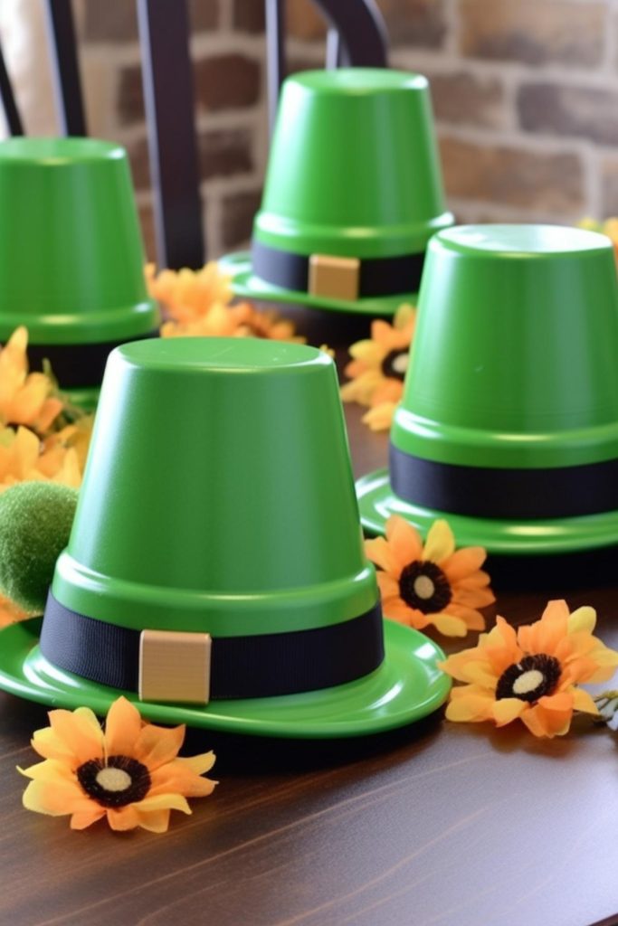 Transform simple clay pots into large leprechaun hats that look so fun and playful