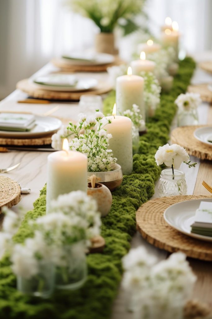 Place white candles and small white flowers on top for an unforgettable, tranquil dining experience.