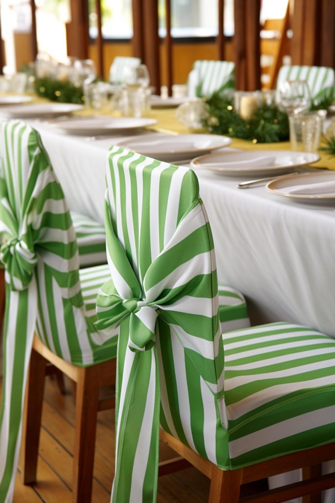 green and white striped chair covers