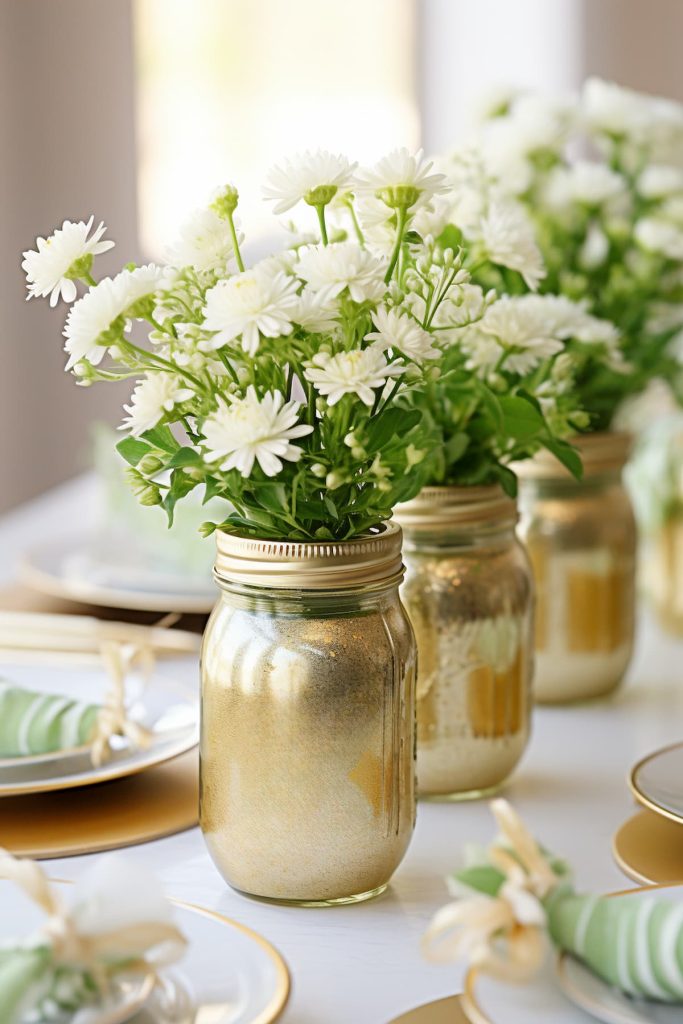 Decorate the table for St. Patrick's Day: Paint them gold to resemble pots of gold, fill them with sweet white flowers and add them to your table to become a stunning centerpiece