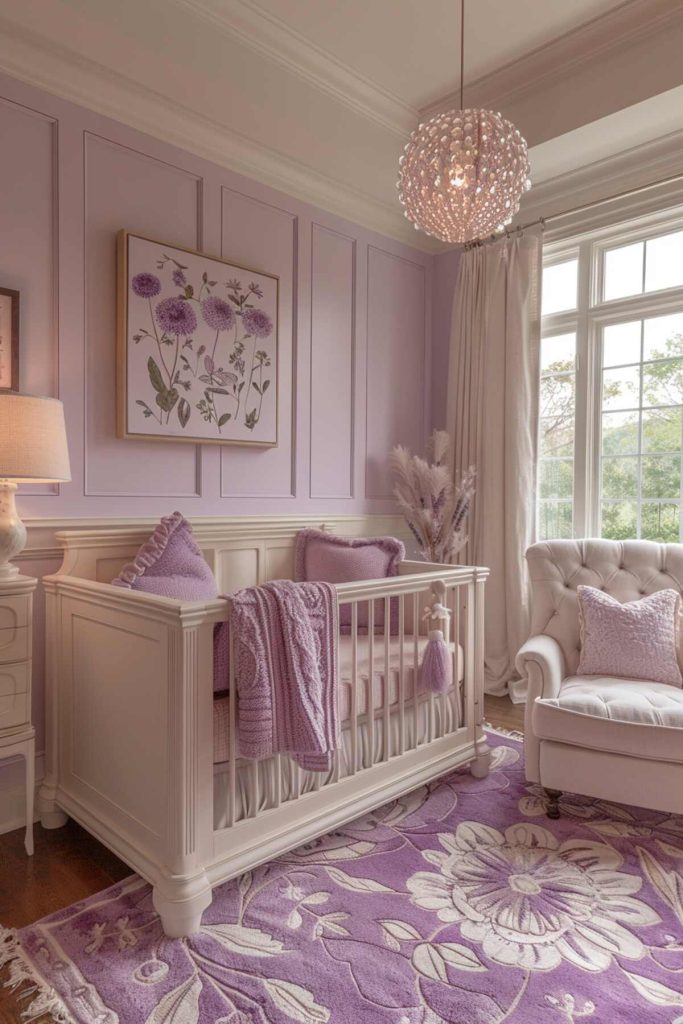 a children's room with lavender tones and <a href=