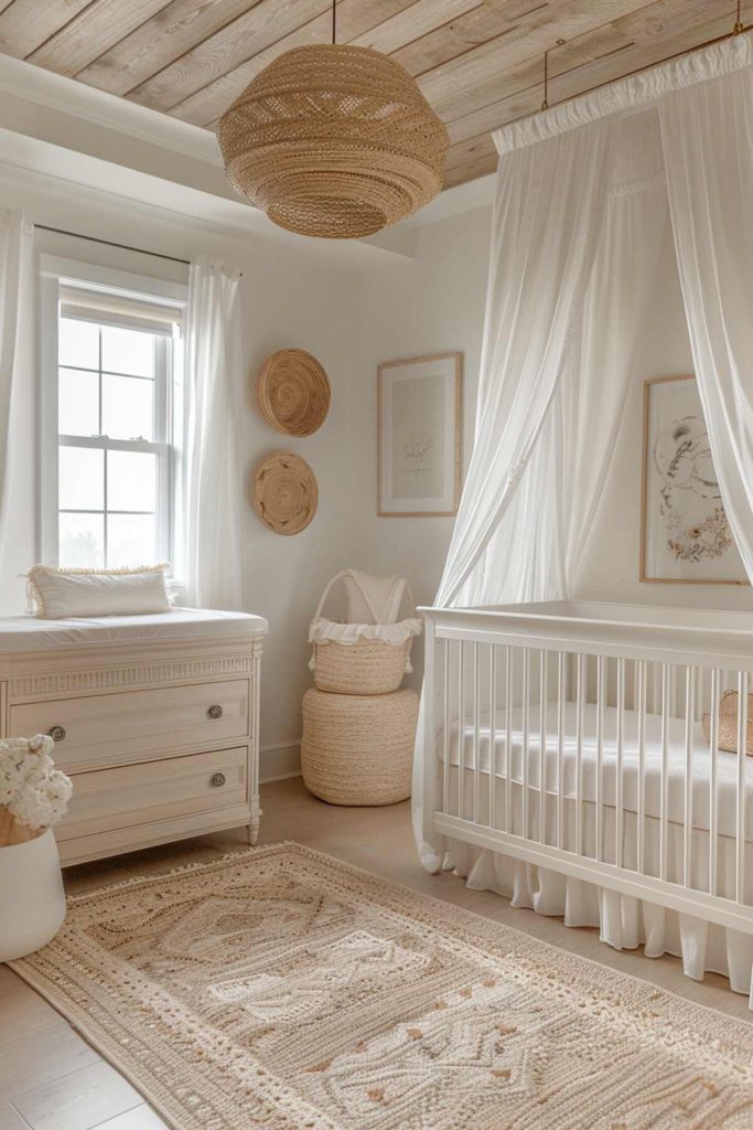 a children's room with a whimsical canopy that floats above the child's bed