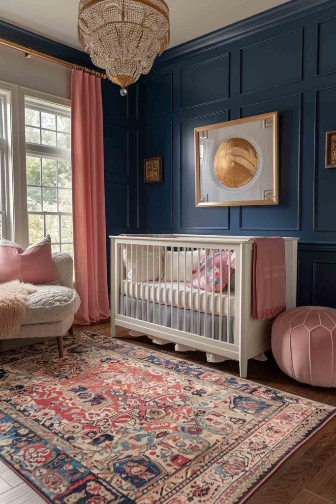 a blue and pink children's room with <a href=