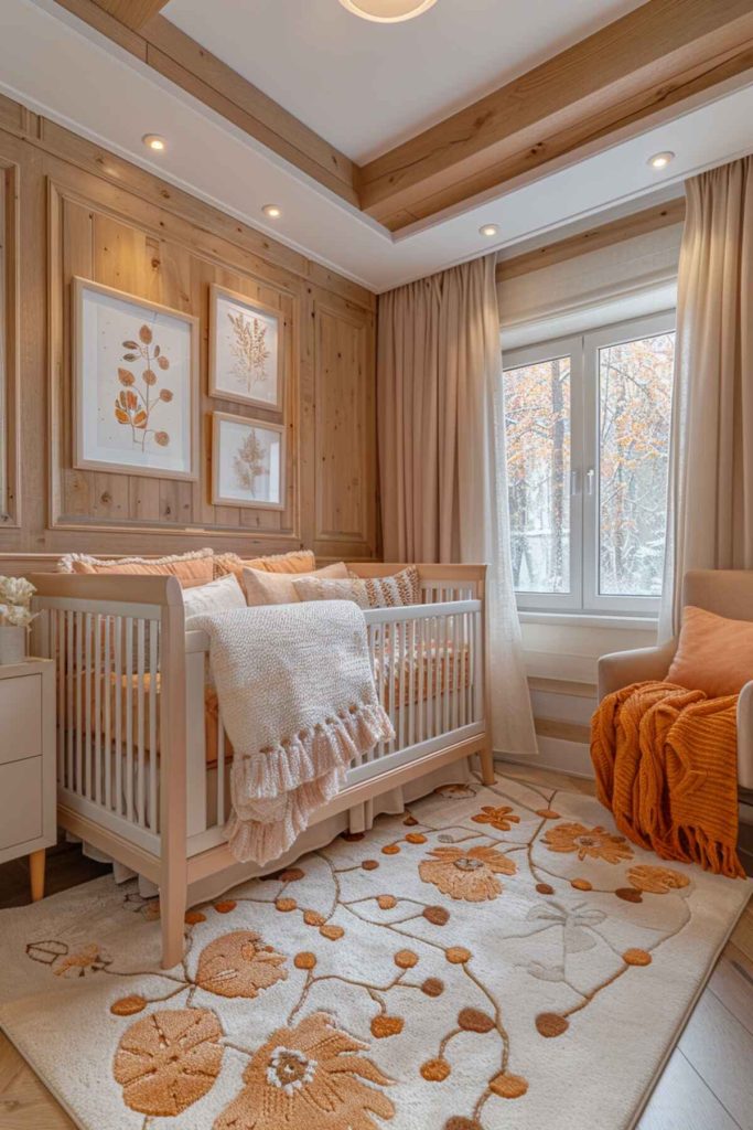 a honey-colored children's room enriched by wooden accents