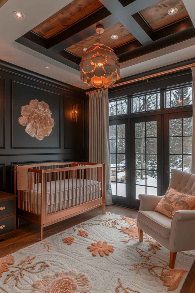 A child's bedroom with copper fixtures in darker shades that provide a warm metallic contrast