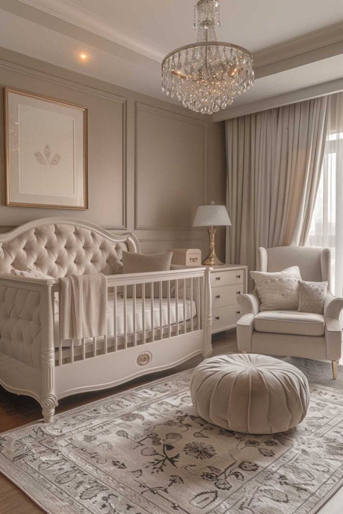 a neutral children's room with luxurious silk textiles