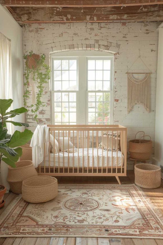 Robust yet stylish: A collection of wicker baskets offers practical storage space for a boho-style children's room and fits beautifully into the room.