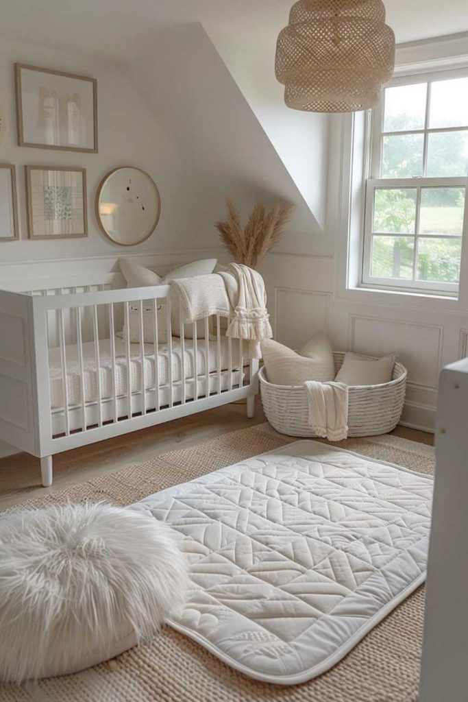 A quilted play mat in soothing neutral tones offers babies a gentle and inviting space to rest and play.