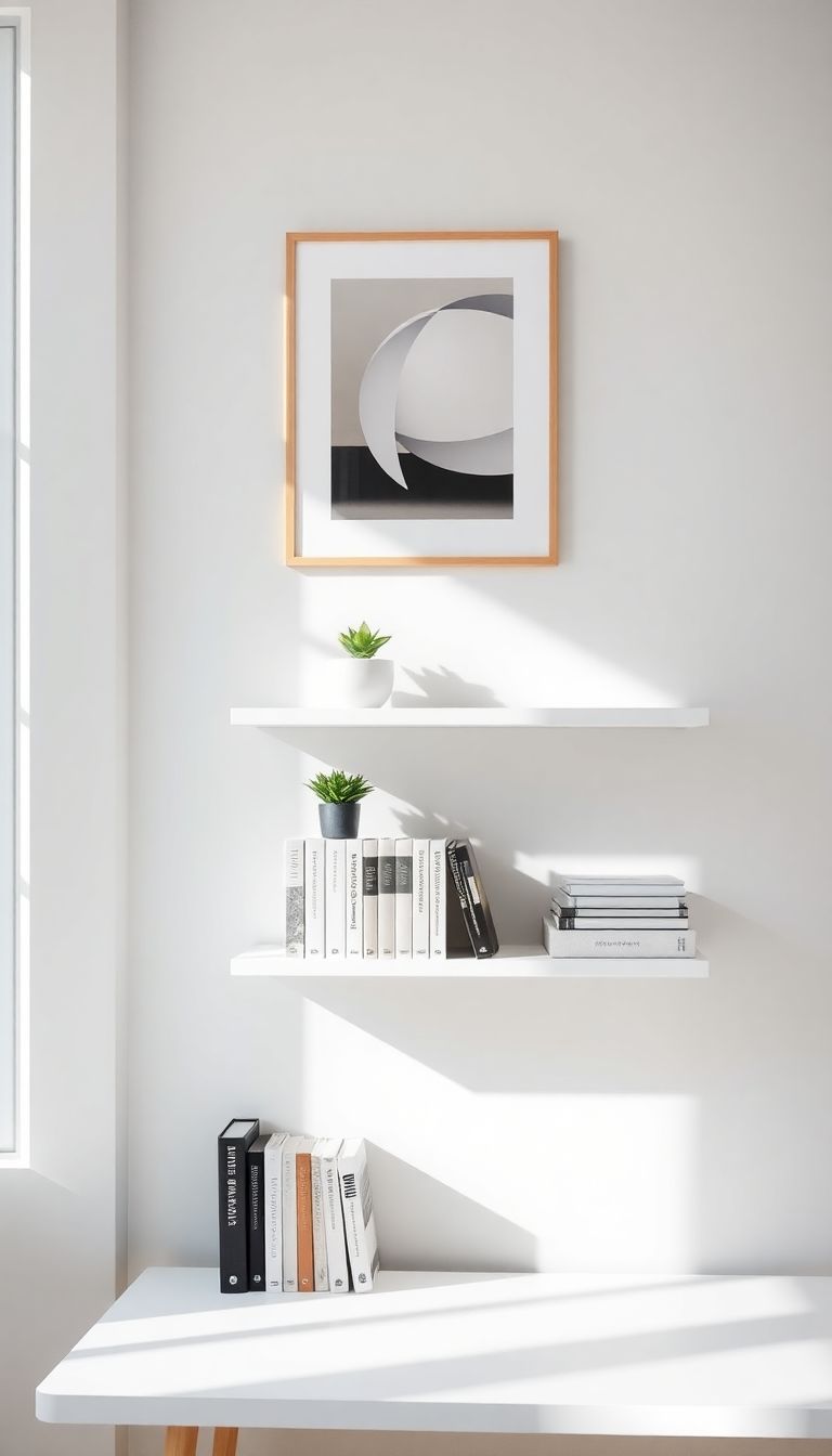 Floating shelves with books