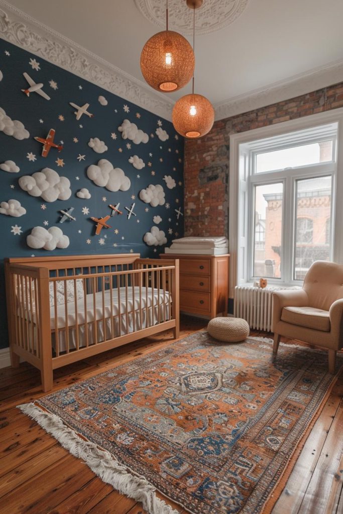 This charming, old-school travel theme spreads throughout this boy's nursery.