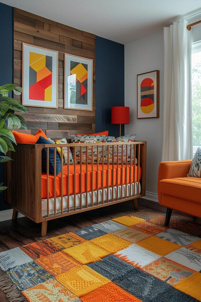 This unique boy's room theme idea features dynamic geometric shapes and bold color contrasts, inspiring courage and play in a modern boy's room.