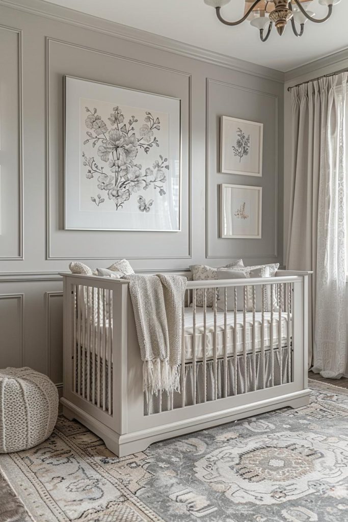 Soft gray tones and subtle patterns create a stylish, gentlemanly space for the little man, while keeping the room subtle and beautifully decorated.