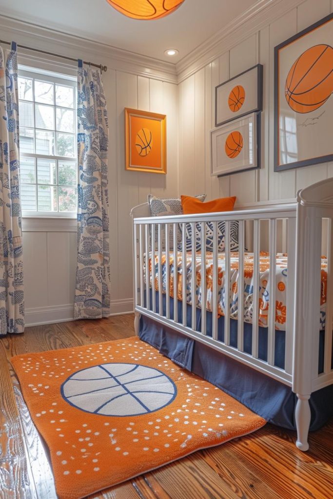 Sports is always a fantastic idea for a boy's nursery. This room draws inspiration from baseball, basketball and soccer, creating a fun, sporty and vibrant nursery theme.